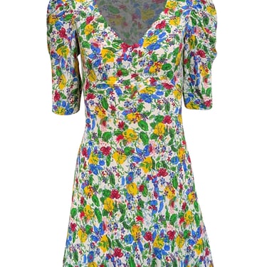 Saloni - Ivory & Multi Color Floral Print Mini Dress Sz 0