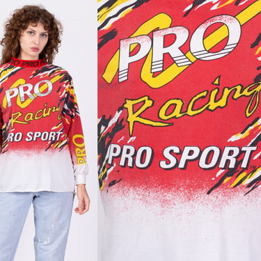 90s Pro Sport Motocross Jersey Shirt - Men's Small | Vintage Mockneck All Over Print Racing Pullover Top 