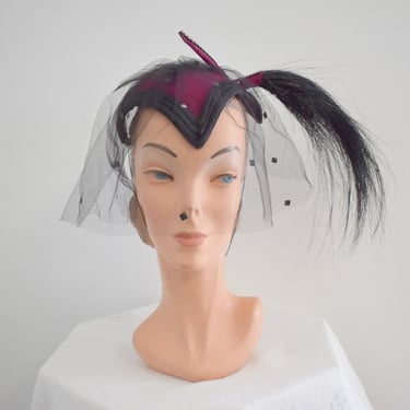 1980s Archie Eason Cocktail Hat with Plume 