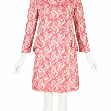 Gino Charles by Malcolm Starr 1960s Vintage Pink Brocade Evening Dress & Coat Set Sz XS 