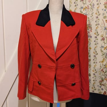 Vintage Bright Red and Black Blazer with Ornate Buttons 