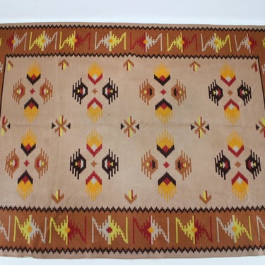 1940s Kilim wool Carpet/Rug,Czechoslovakia / Vintage Rug / Mid-century / Brown Colour / 