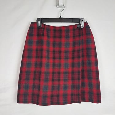 Vintage 90s Red & Grey Plaid Wrap Mini Skirt, Size Small 