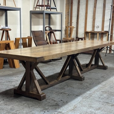 Farmhouse table, trestle table, custom dining table 