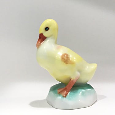 Miniature Herend porcelain duck figurine Hand painted Hungarian china Whimsical yellow duckling 
