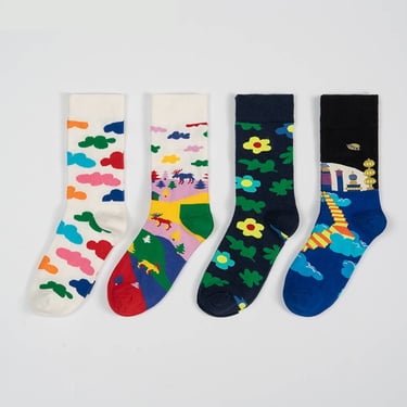 COLORFUL PATTERN COUPLE MID SOCKS_CWMS0199