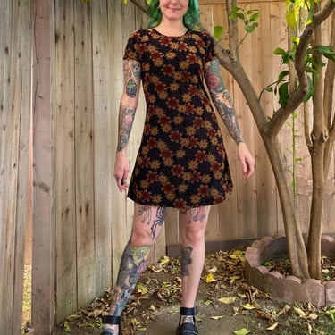 Vintage 1990’s Brown and Black Floral Mini Dress 