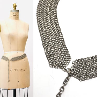 90s y2k Vintage Silver Gunmetal Chainmail Metal Silver Mesh Chain Wedding Belt Small Medium Large 30-39" Medieval Boho Metal Belt Costume 