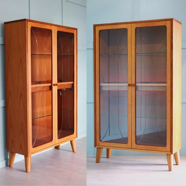 Teak & Glass Upright Display Cabinet / Bookcase on Wooden Legs - G Plan Fresco - Redesigned - Refurbished - Mid Century Modern - Art Deco 