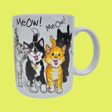 Vintage Meow! Cat Mug Retro 1990s Contemporary + Suzy's Zoo + White Porcelain + Cat Lover + Kitchen + Drinking + Coffee or Tea + Home Decor 