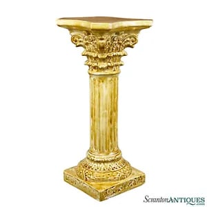 Vintage Italian Baroque Gold Porcelain Plant Stand Column Pedestal