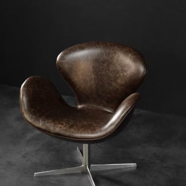 Vintage Mid-Century Danish Modern Brown Leather Swan Chair by Arne Jacobsen for Fritz Hansen, 1958 