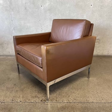 Vintage Nicos Zographos Style Leather Club Chair With Polished Aluminum Base by, C.B.G. Associates Yonkers, NY