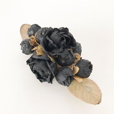 Vintage Black Glitter Floral Gothic Hair Clip Rose 