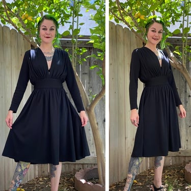 Vintage 1970’s Long Sleeve Black Dress 