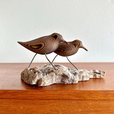 Midcentury carved shore birds sculpture in red cedar / handmade carving by Ablert's Inferno, Oregon 