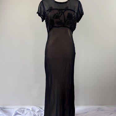 1980s Long Black Dress with Beading 