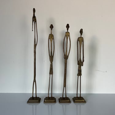 Vintage Elongated African Tribal Bronze Statues - Set of 4 