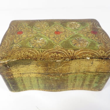 Vintage Florentia Gold Wood Box - Made in Italy Florentia Style Trinket Box 