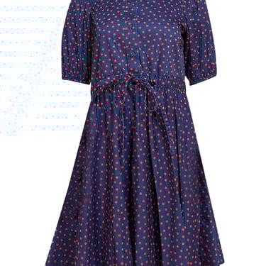 Kate Spade - Navy w/ Red Polka Dot Short Sleeve Quarter Button Front Dress Sz S