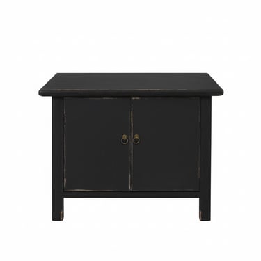 Chinese Distressed Black Lacquer 2 Doors Simple Credenza Table Cabinet ws4751E 