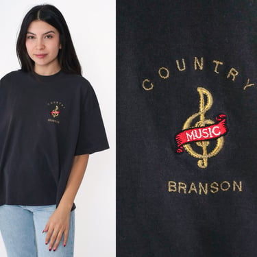 Branson Missouri T-Shirt 90s Country Music Shirt Embroidered Treble Clef Note Graphic Tee Black Vintage 1990s Extra Large xl 