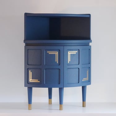 Spray Painted Art Deco Nathan Squares Corner Cocktail Cabinet / Cupboard / Media Unit - Custom Colour - Gold - Copper - Silver - Mid Century 