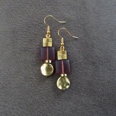 Gold and purple frosted glass earrings 