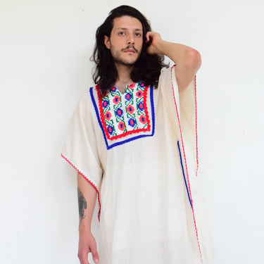 Vintage Embroidered Huipil. Kaftan Dress. 