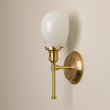 Bathroom Lighting - Wall Sconce Vanity Fixture - Solid Heavy Brass - Hand Blown Glass Shade - Wall Light- Kitchen Lighting 