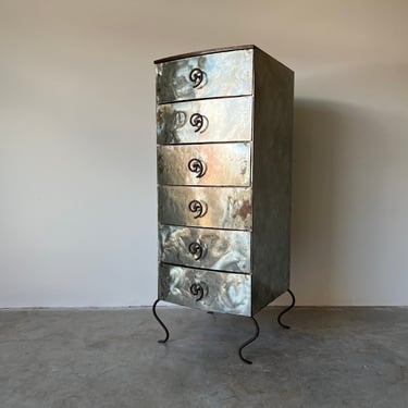 80's Postmodern Memphis - Style Brushed Metal Tall Six Drawer Chest 