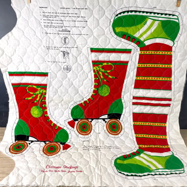 Christmas stocking printed panels - roller skate and jogging sneaker - 1970s vintage 
