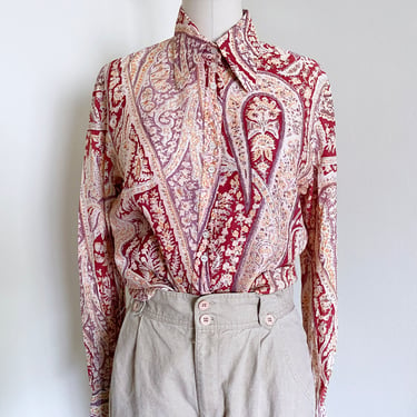 Vintage 70's Abstract Printed Blouse, Boho Style, S M 