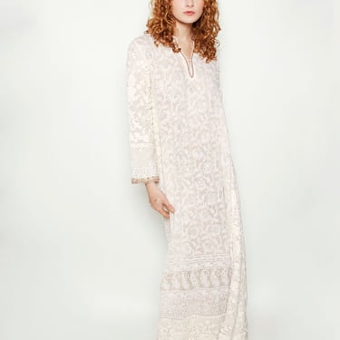 White Vintage Embroidered Caftan 