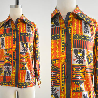 1970s Coat of Arms Printed Blouse 