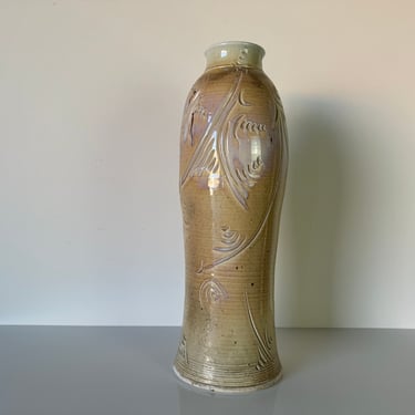 1980's Tall - Vintage Beige Glazed Pottery Vase 