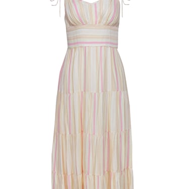 Paige - Yellow &amp; Pink Striped Sleeveless Midi Dress Sz S