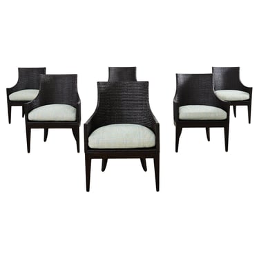 Set of Six McGuire Woven Rattan Cane Dining Armchairs