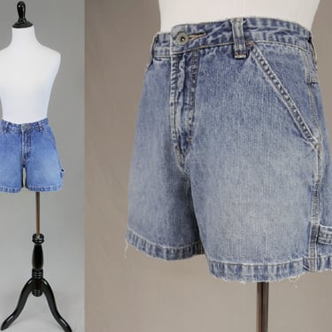 90s Carpenter Jean Shorts - 28" waist - Between Low and Mid Rise - Faded, Fraying - Cotton Denim - Unionbay - Vintage 1990s - S 