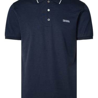 Zegna Man Polo Shirt In Blue Cotton