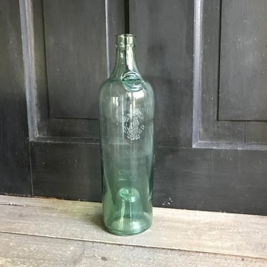 19th C French Aqua Glass Bottle, Jean Baptiste Combier, Stamped Combier Saumur, Etched Monogram J C, 12 Inch, Rare Collectable 