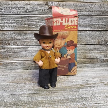 Vintage 1970s Sip-Along Sam Drinking Cowboy Sippy Doll, Kenner General Mills, Original Box w/ Instructions, Country & Western, Vintage Toys 