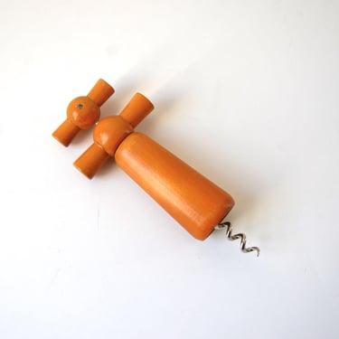 Vintage French Beechwood Double Helix Wooden Corkscrew Wine Opener, Made in France 