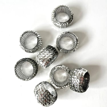 Vintage Napkin Rings Silver Sequins 