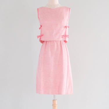 Adorable 1960's Bubblegum Pink Speckled Dress With Bows by Shannon Rodgers / Sz S