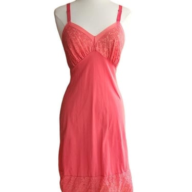 50s Slip Dress Coral Orange Nylon &  Lace  Ssamprufe 