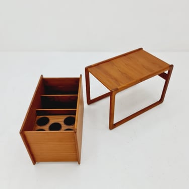 Mid century Danish teak nesting side table & bar Model DK-7480 by Kai Kristiansen for Vildbjerg Møbelfabrik ApS - 1960s 