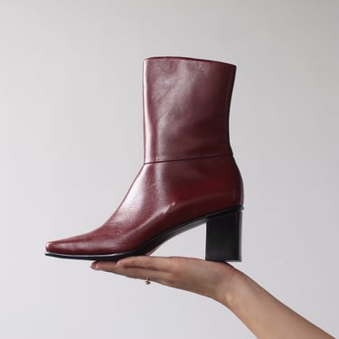 90s Burgundy Leather Boots - 7.5