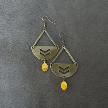 Antiqued bronze and yellow mother of pearl earrings 