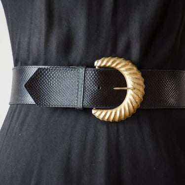 wide black faux leather belt | 80s 90s vintage pebbled vegan leather statement waist belt 